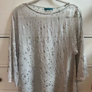 Alice + Olivia Cream Silver Polka Dot Patterned Blouse 100% Silk